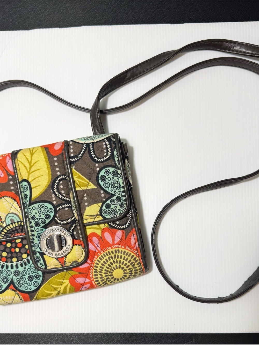 Retired Vera Bradley Julia Square Crossbody purse in the Flower Shower print